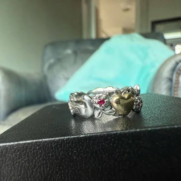 Artcarved brand vintage rare 14k, Ruby, SS and Gold Heart Ring size 6 - Picture 11 of 15